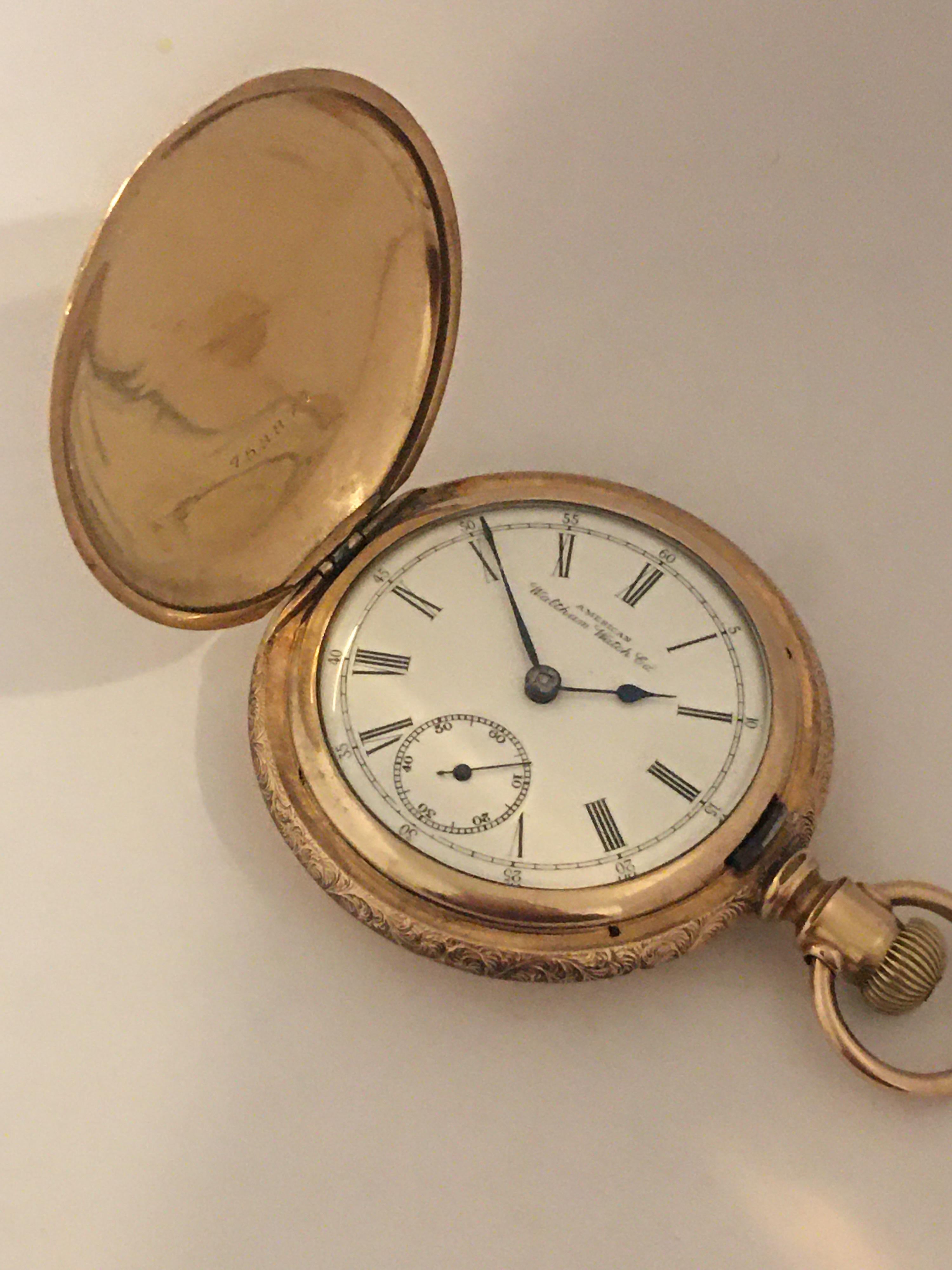 14K Gold-Filled Full Hunter American Waltham Watch Co.Antique Gents Pocket Watch 5