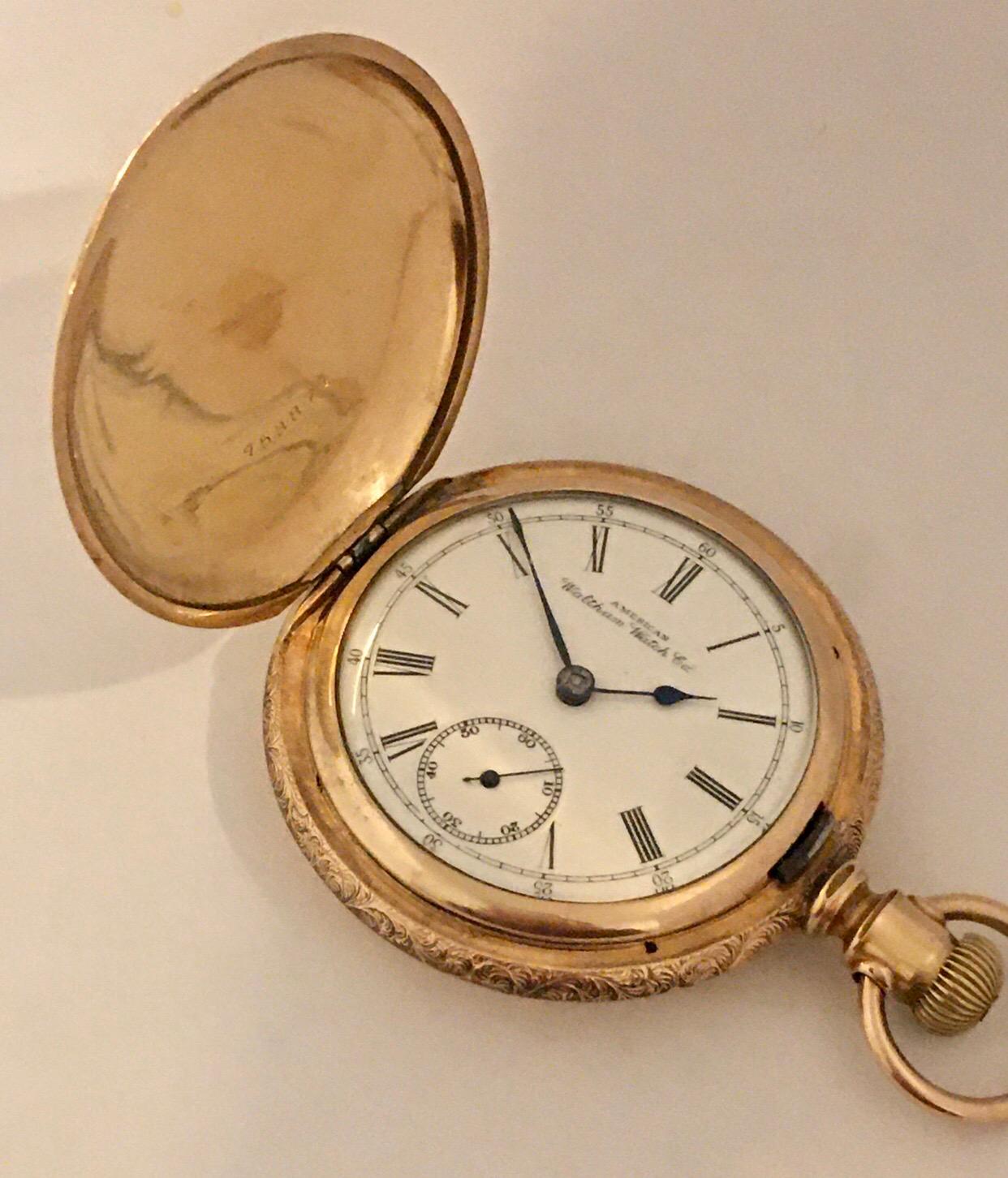 14K Gold-Filled Full Hunter American Waltham Watch Co.Antique Gents Pocket Watch 10