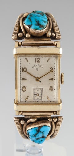 14k Gold-Filled Lord Elgin Watch with Navajo 14k Gold handmade Turquoise Band