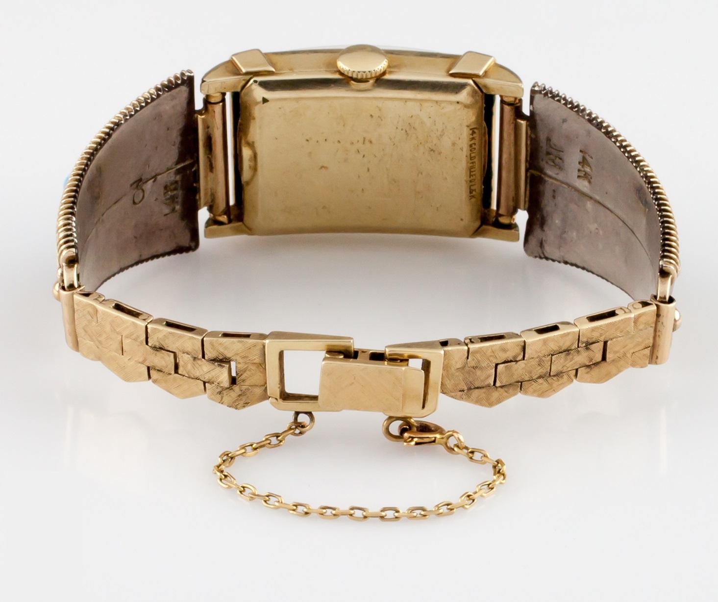 14k Gold-gefüllt Lord Elgin Uhr mit Navajo 14k Gold handgefertigt Türkis Band im Zustand „Gut“ im Angebot in Sherman Oaks, CA
