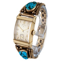 14k Gold-Filled Lord Elgin Watch with Navajo 14k Gold handmade Turquoise Band