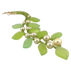 Collar de peridoto y perlas con hojas de crisoprasa, chapado en oro de 14 quilates, 40 cm