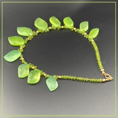 14K Gold Filled Peridot Necklace with Chrysoprase Leaves, 16 Inches