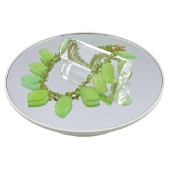 14K Gold Filled Peridot Necklace with Chrysoprase Leaves, 16 Inches