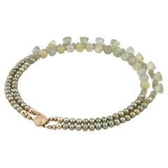 14K Gold-Filled Trillion Cut Prehnite and Pearl Double Strand Necklace