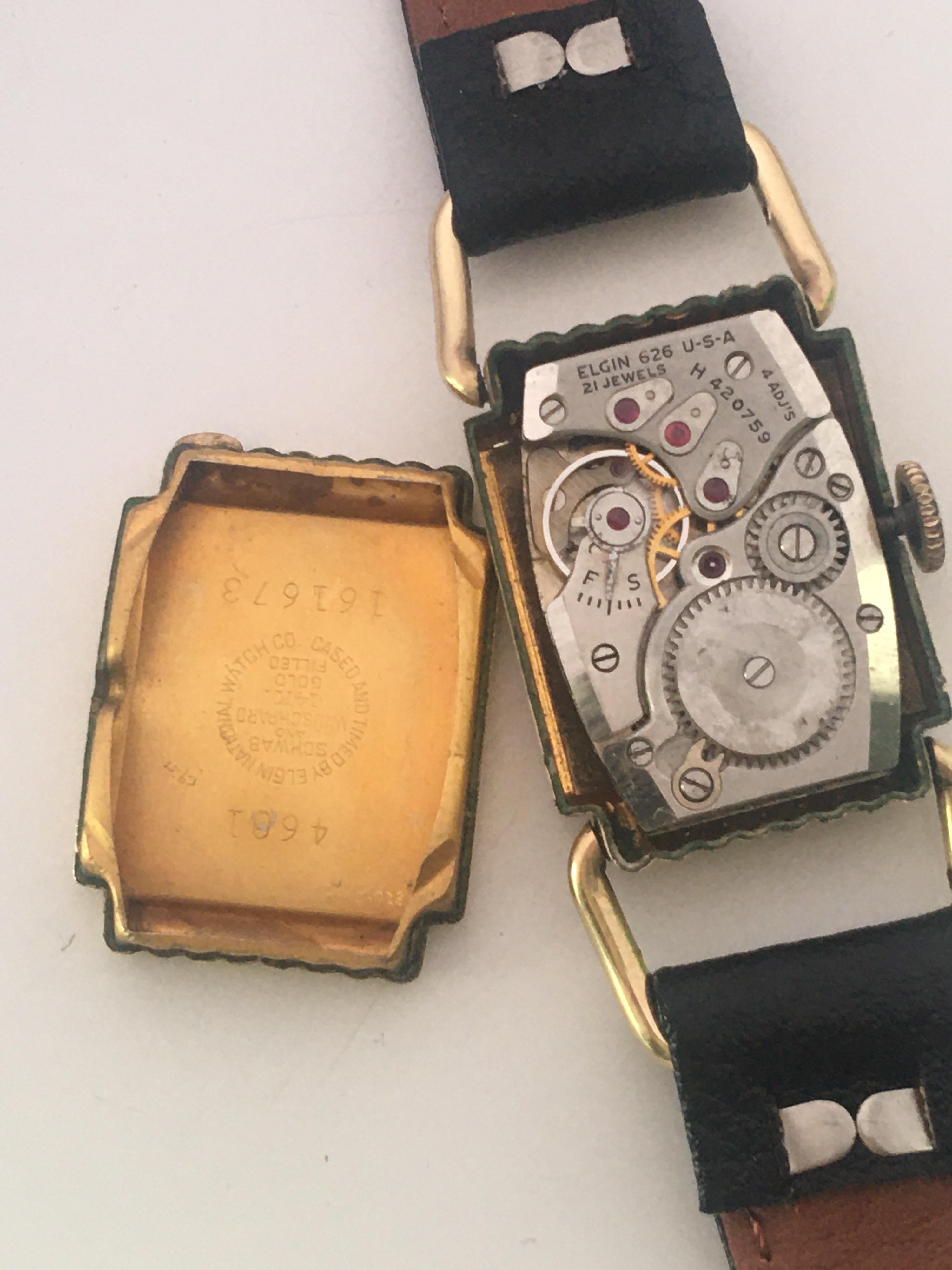 14 Karat Gold Filled 1940s Elgin National Watch Co. Mechanical Wristwatch For Sale 12