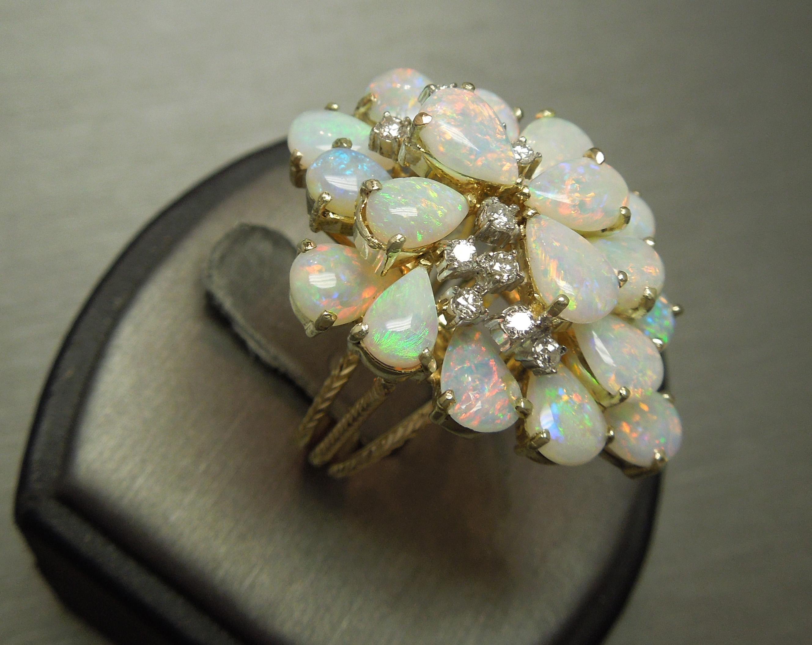 Pear Cut 14K Gold Fire Opal Bouquet Ring 