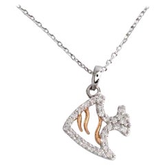 14k Gold Fish Necklace Fish Charm Pendant Diamond Lucky Fish