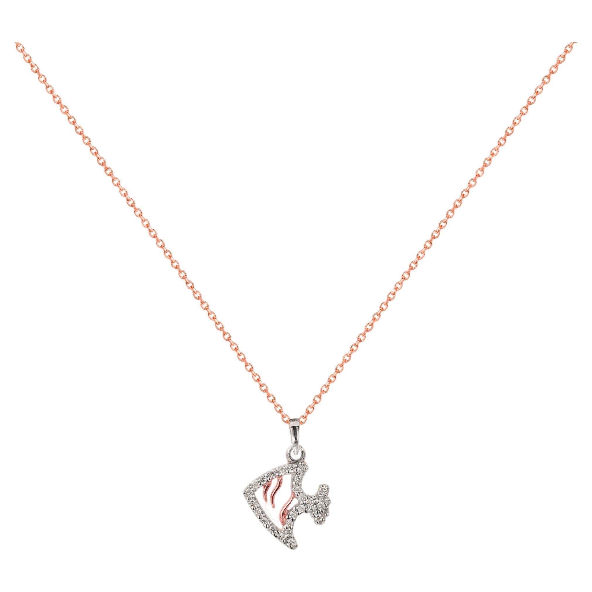 Collar de Oro de 14k Colgante con Encanto de Pez Diamante Lucky Fish