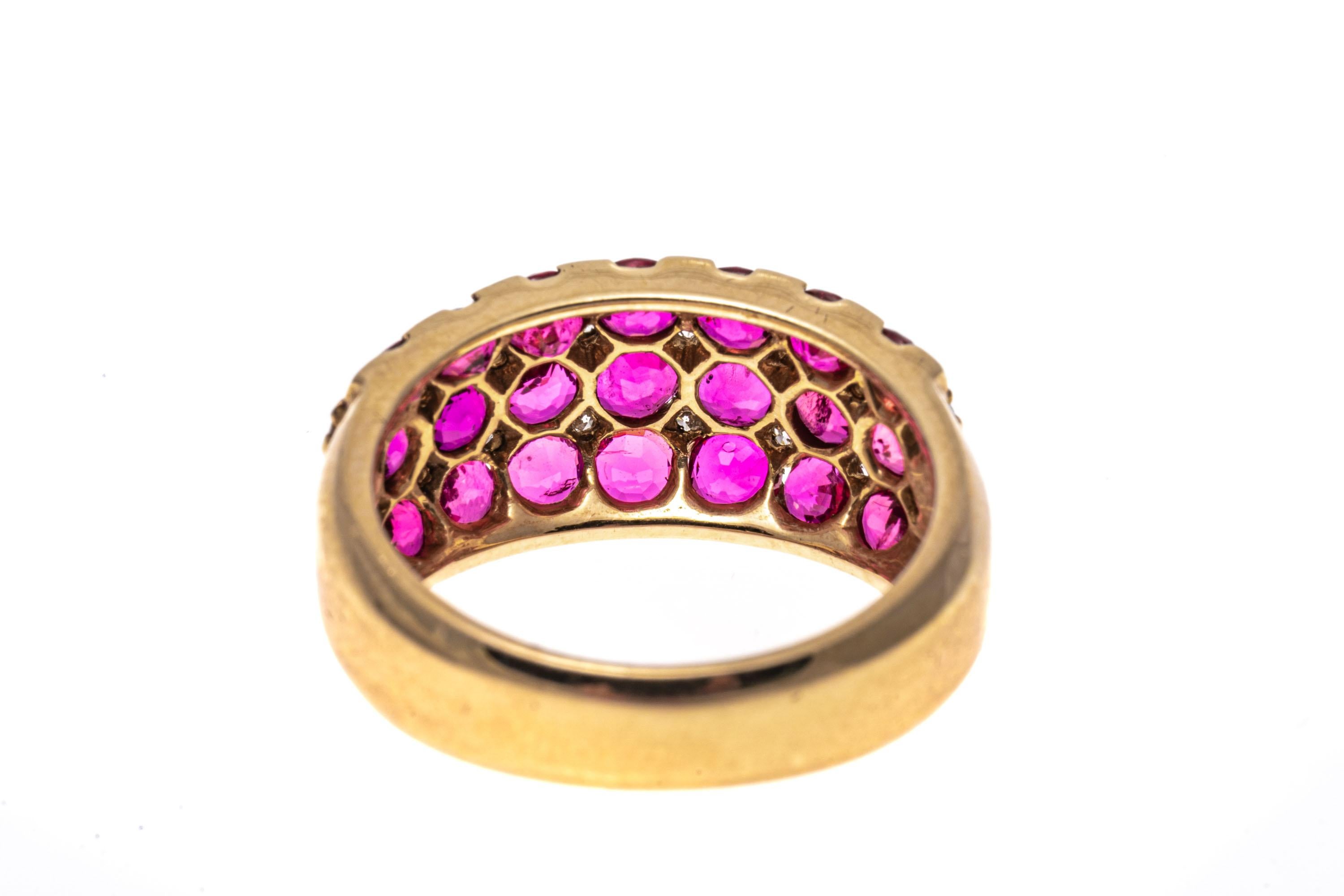 14k Gold Five Row Bombe Ruby and Diamond Dome Ring, App. 3.12 TCW In Good Condition For Sale In Southport, CT