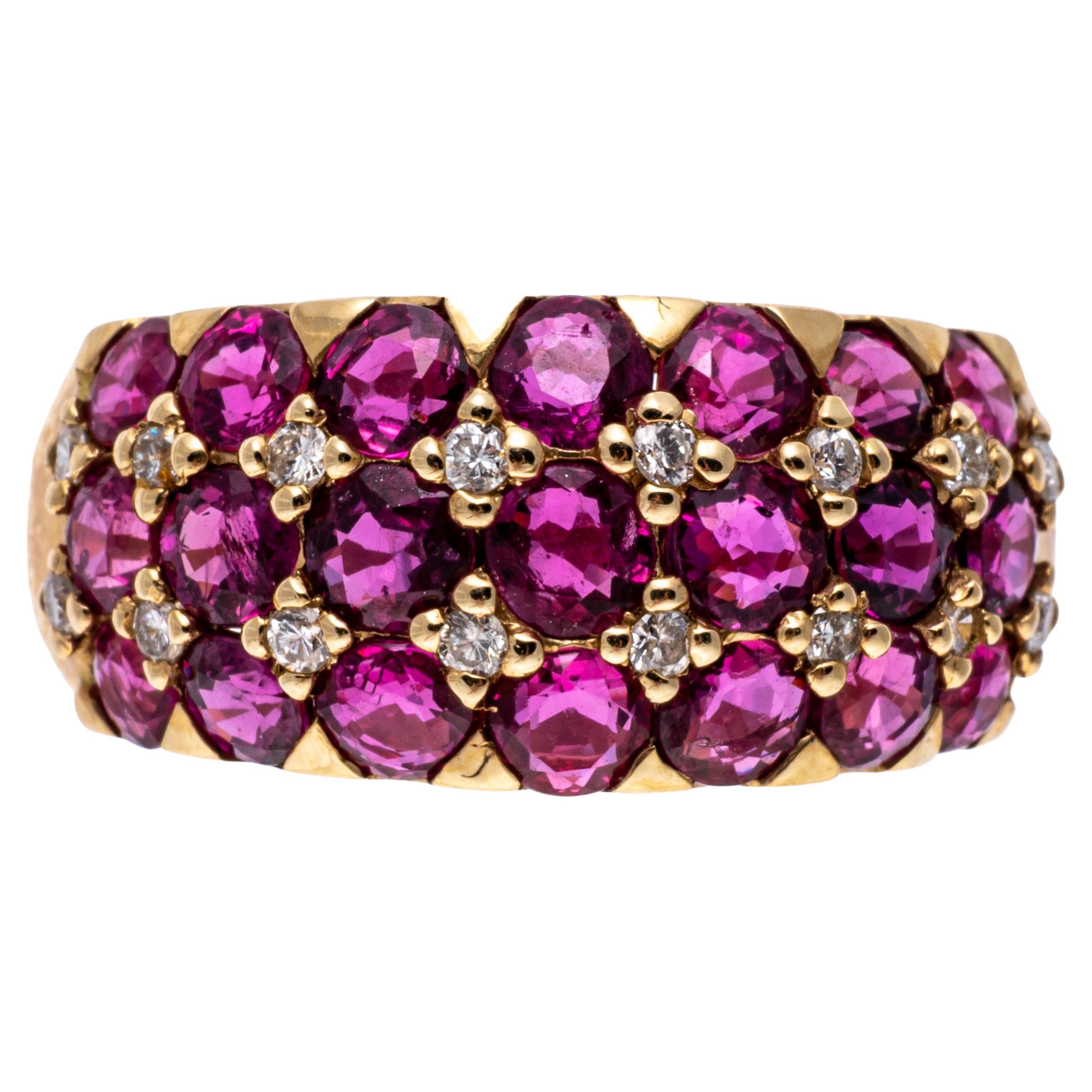 14k Gold Five Row Bombe Ruby and Diamond Dome Ring, App. 3.12 TCW For Sale