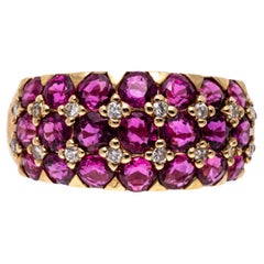 Vintage 14k Gold Five Row Bombe Ruby and Diamond Dome Ring, App. 3.12 TCW