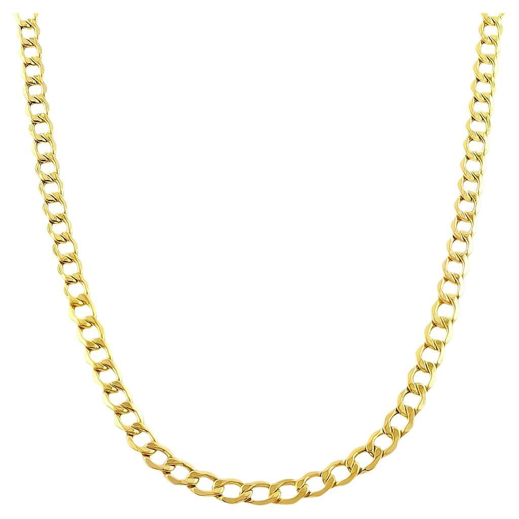 14K Gold Flat Hollow Curb Link Necklace in 18 inches For Sale