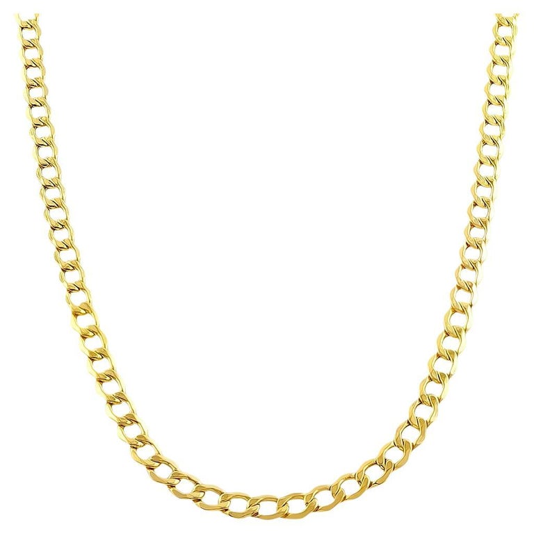 14K Gold Flat Hollow Curb Link Necklace in 18 inches For Sale at 1stDibs