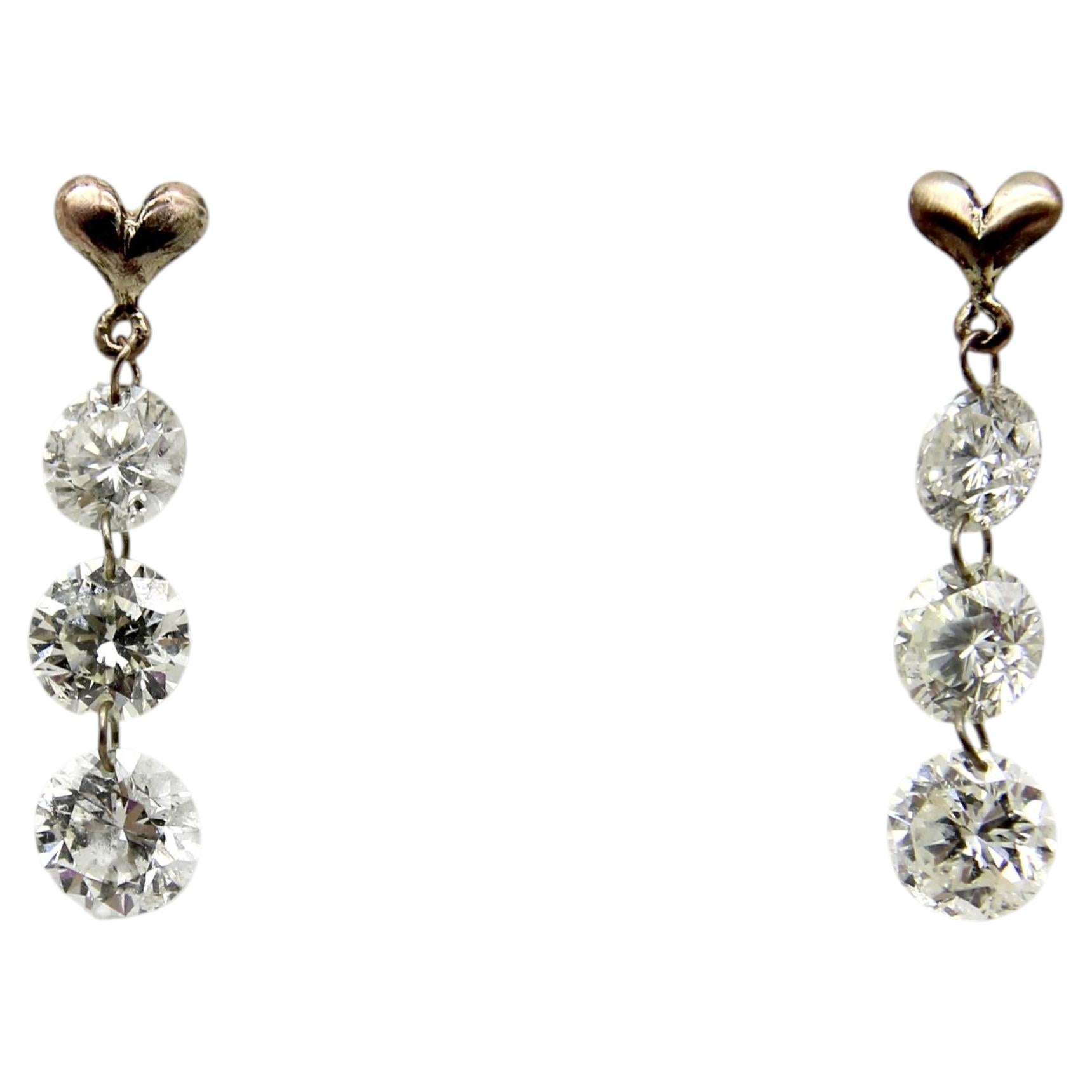 14K Gold Floating Diamond Dangle Earrings