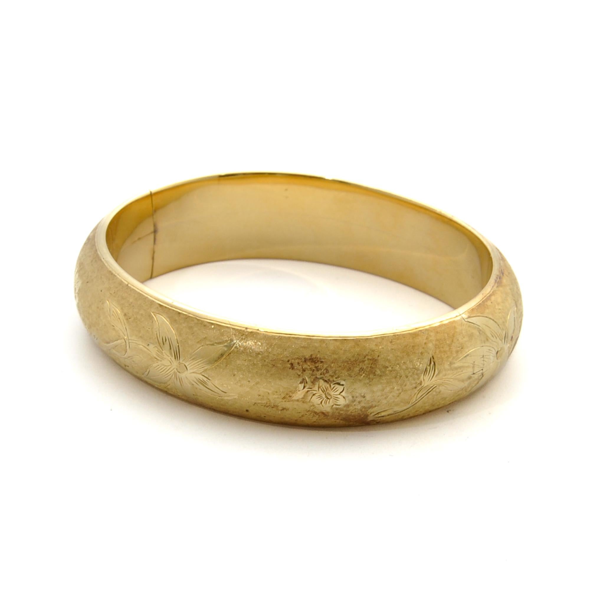 Vintage 14K Gold Floral eingraviert satiniert Armreif Armband im Angebot 6
