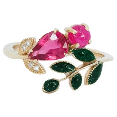 Ruby and diamonds 14 karat gold ring. July birthstone ruby ring