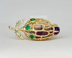 Flower Bud Pendant with Amethysts and Emeralds silver, gold