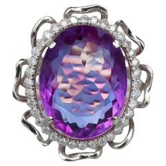 14k Gold Flower Ring with Amethyst and Diamonds
