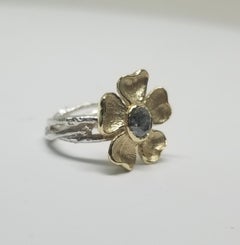 Fiore in oro 14 carati con diamante "Salt N Pepper" da .62pts