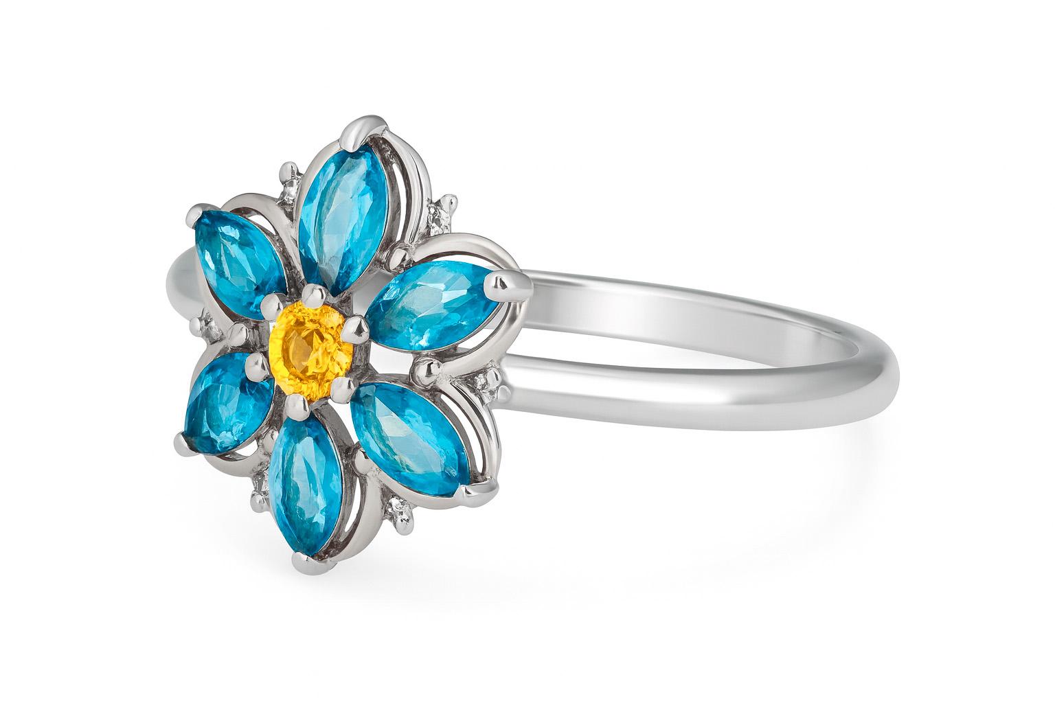 in vendita:  Anello Fiore Forget Me Not in oro 14k con Topazio e Zaffiro! 3