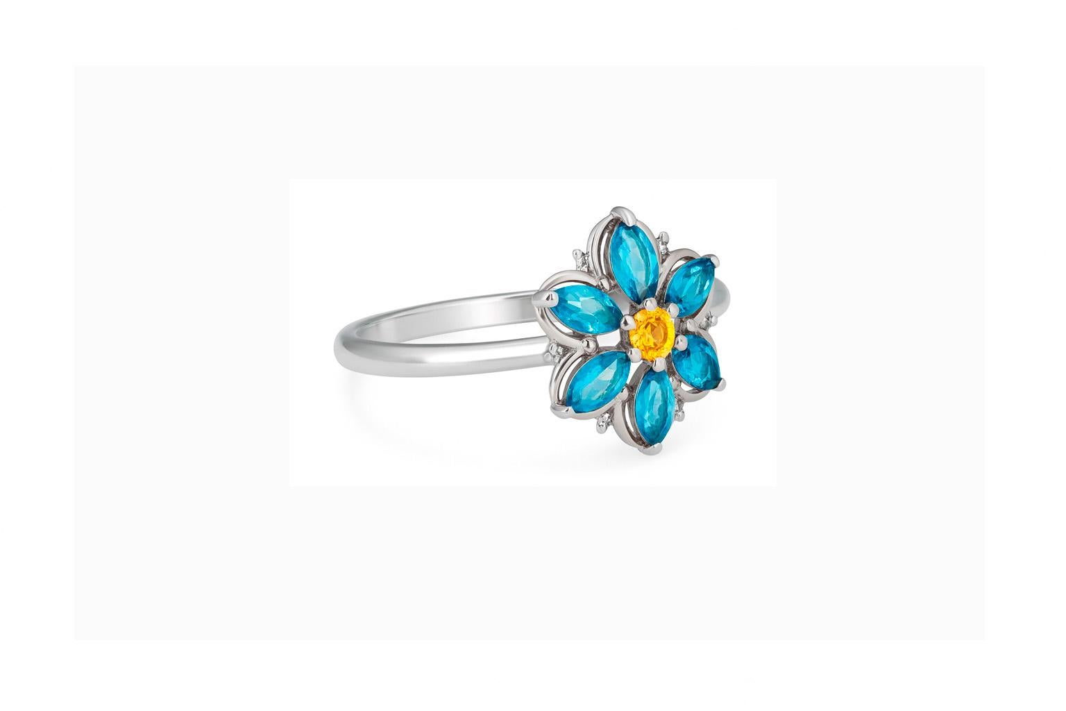 in vendita:  Anello Fiore Forget Me Not in oro 14k con Topazio e Zaffiro! 4