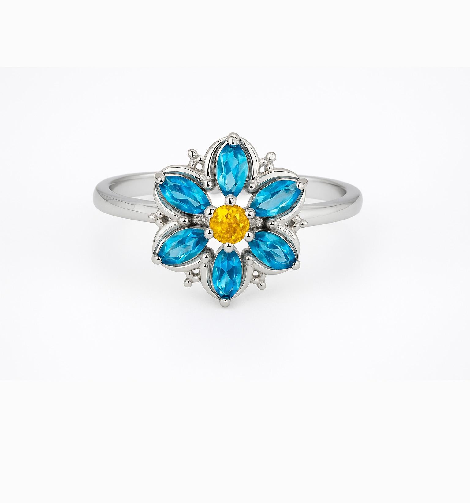 in vendita:  Anello Fiore Forget Me Not in oro 14k con Topazio e Zaffiro! 5
