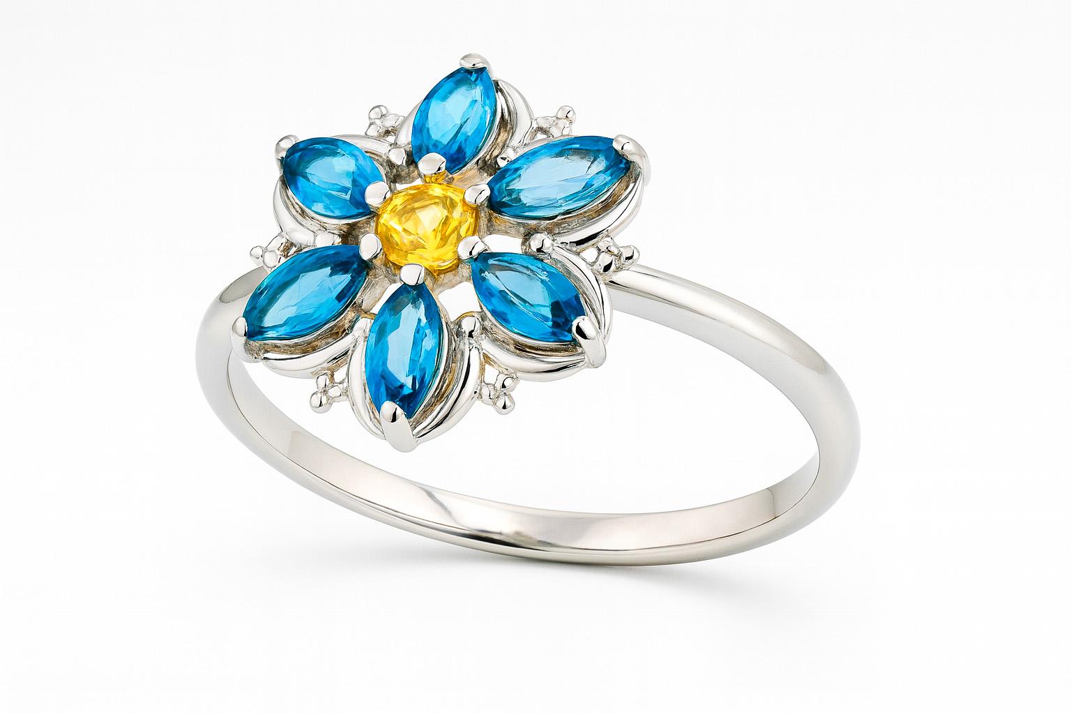 in vendita:  Anello Fiore Forget Me Not in oro 14k con Topazio e Zaffiro! 2