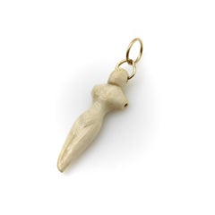 14K Gold Fossilized Mammoth Tusk Fertility Idol Pendant