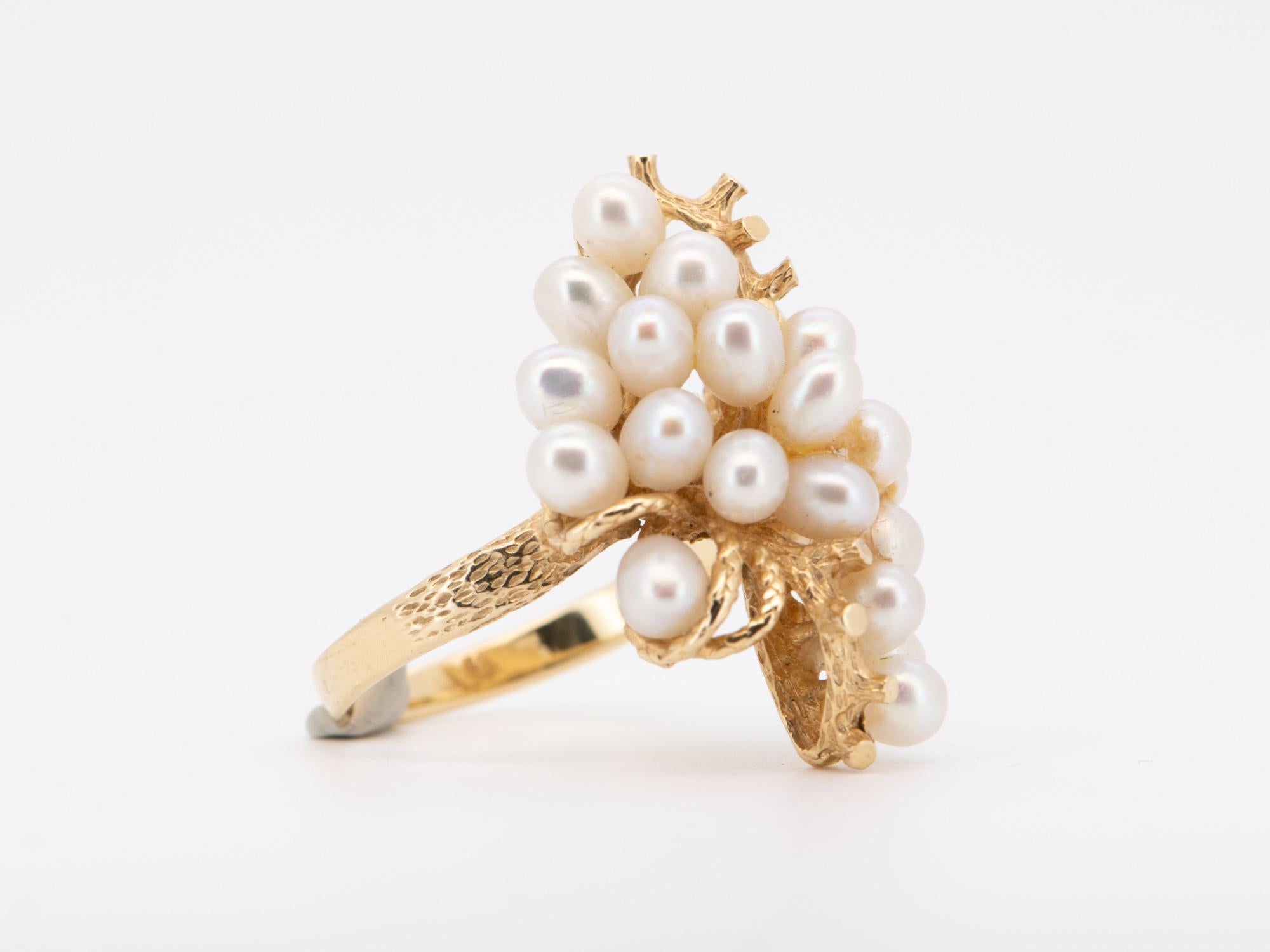 Uncut 14K Gold Freshwater Pearl Cluster Ring R6717 For Sale