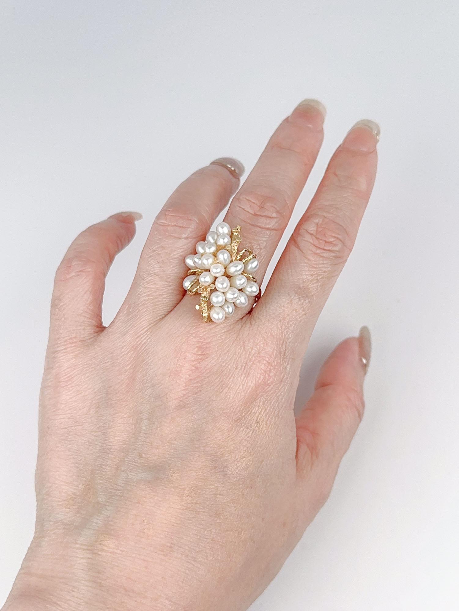 14K Gold Freshwater Pearl Cluster Ring R6717 For Sale 1