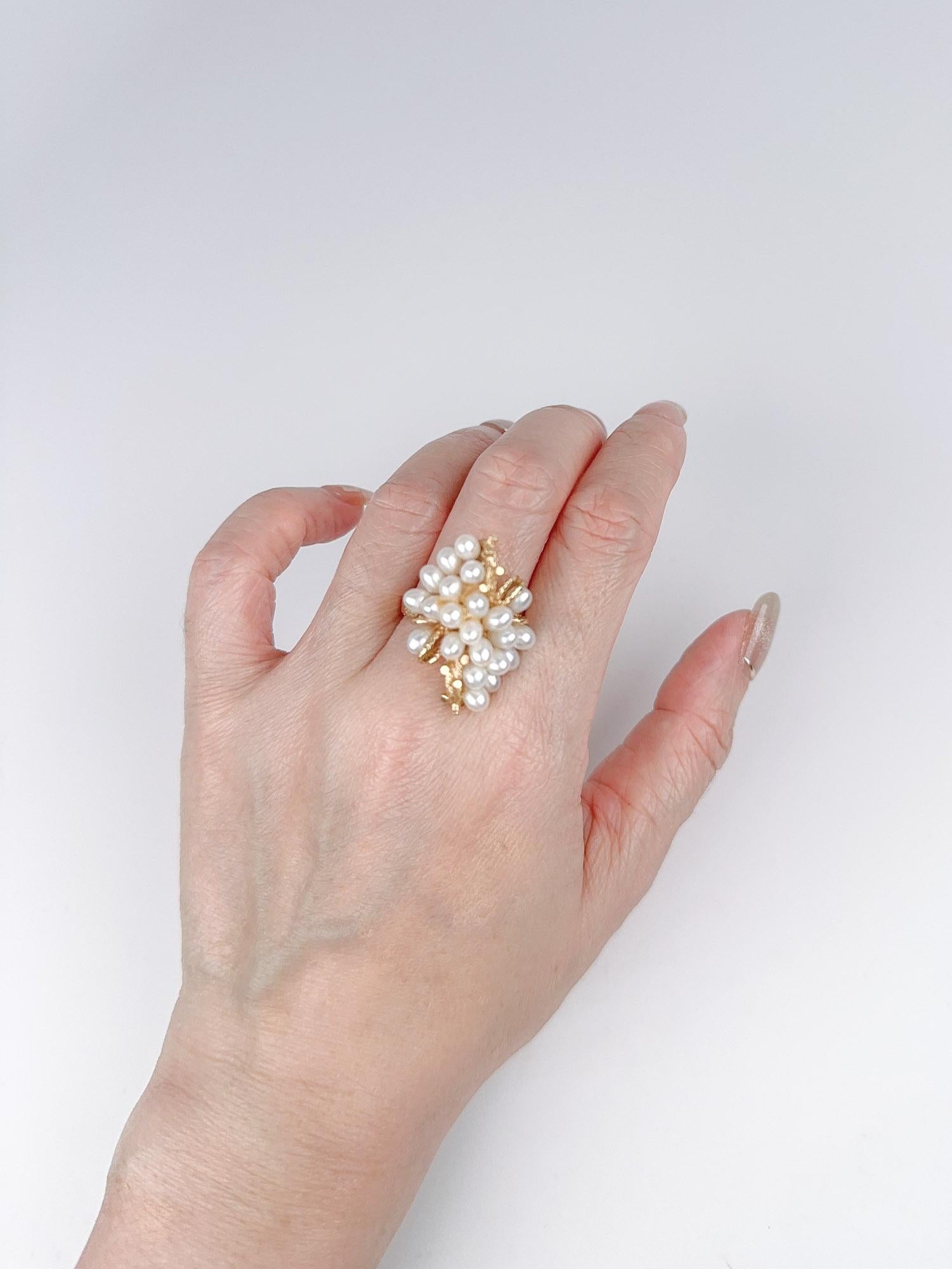 14K Gold Freshwater Pearl Cluster Ring R6717 For Sale 2