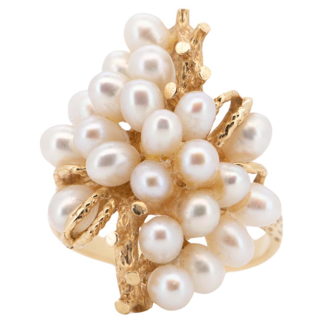14K Gold Freshwater Pearl Cluster Ring R6717 For Sale