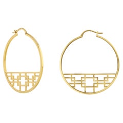 14k Gold Fretwork Hoop Earrings