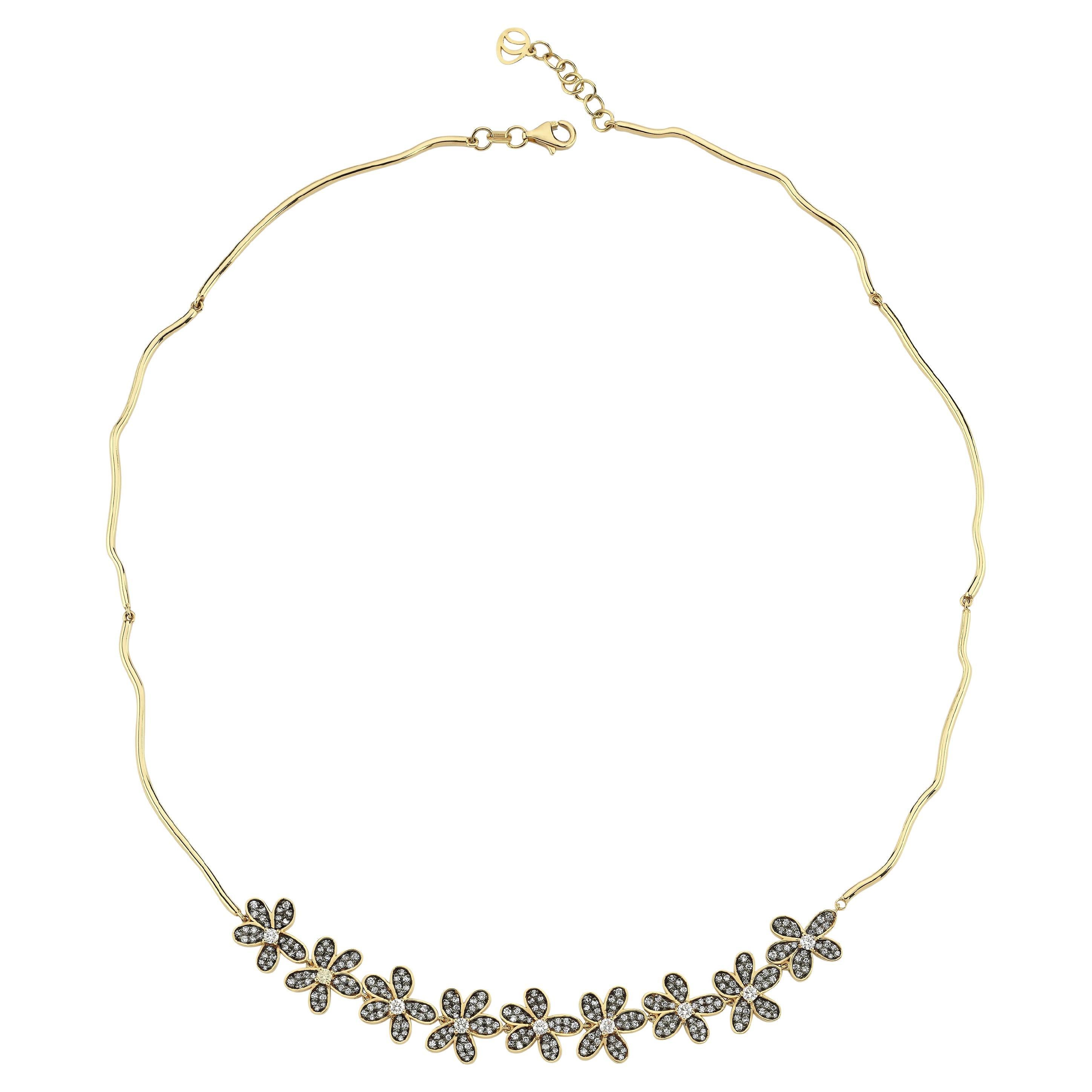 14k Gold Garden Of Rebel Flower necklace with 1.67 ct Diamonds For Sale