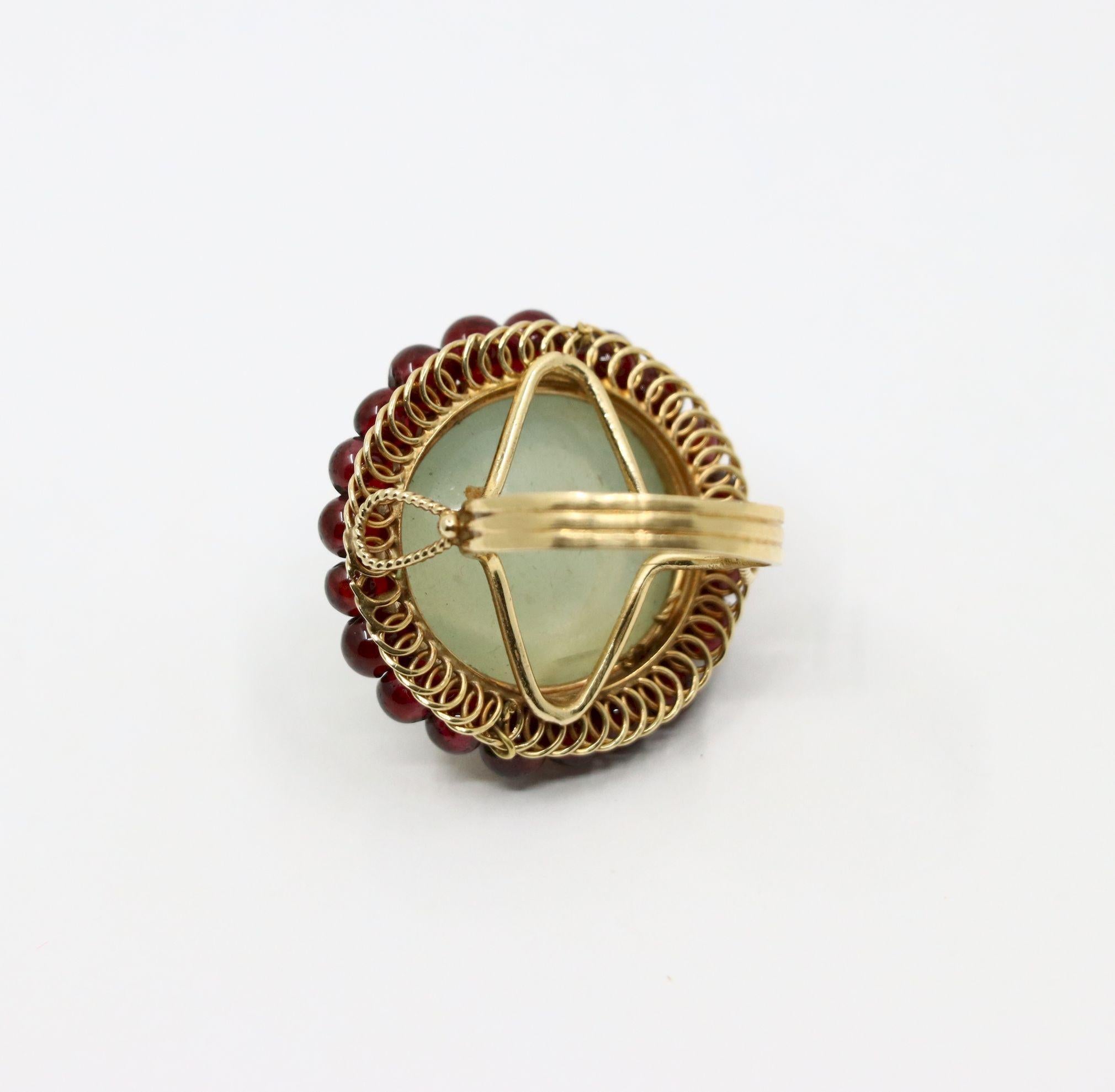 14K Gold Garnet Beads Moonstone Ring For Sale 6