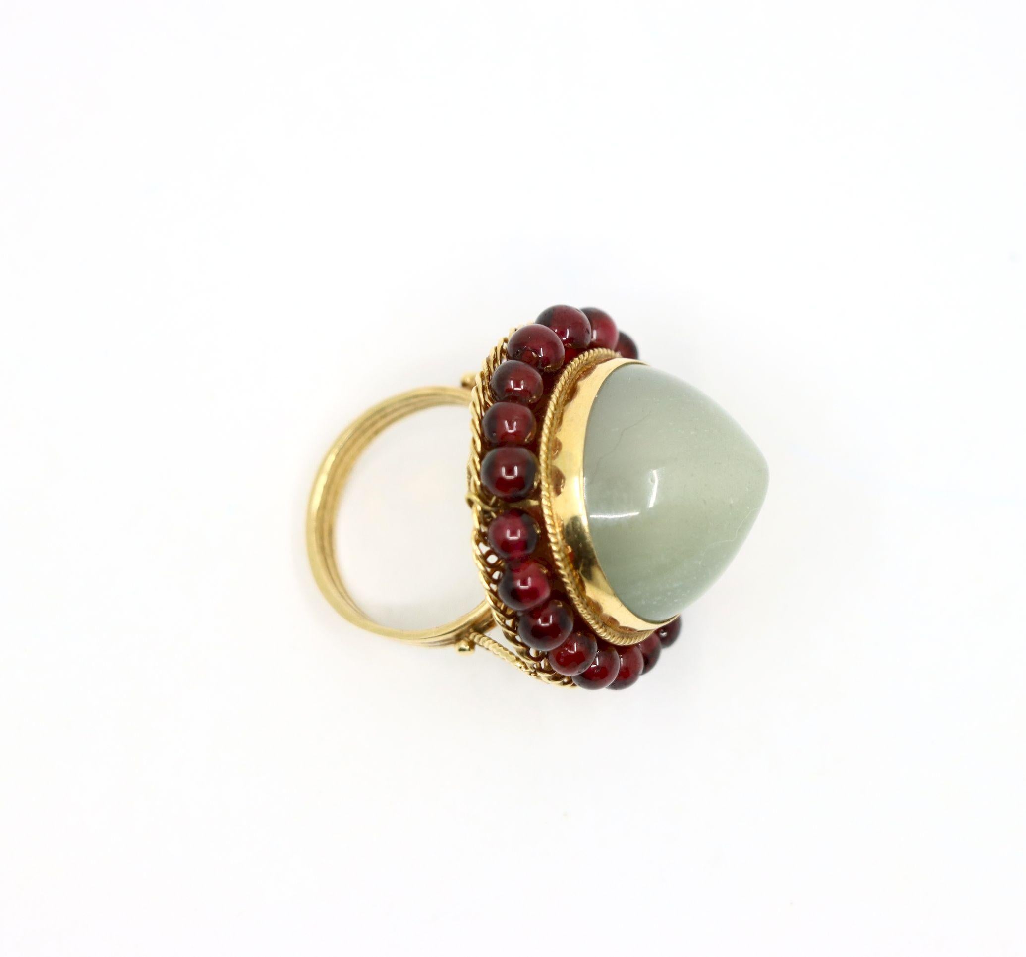14K Gold Garnet Beads Moonstone Ring For Sale 7