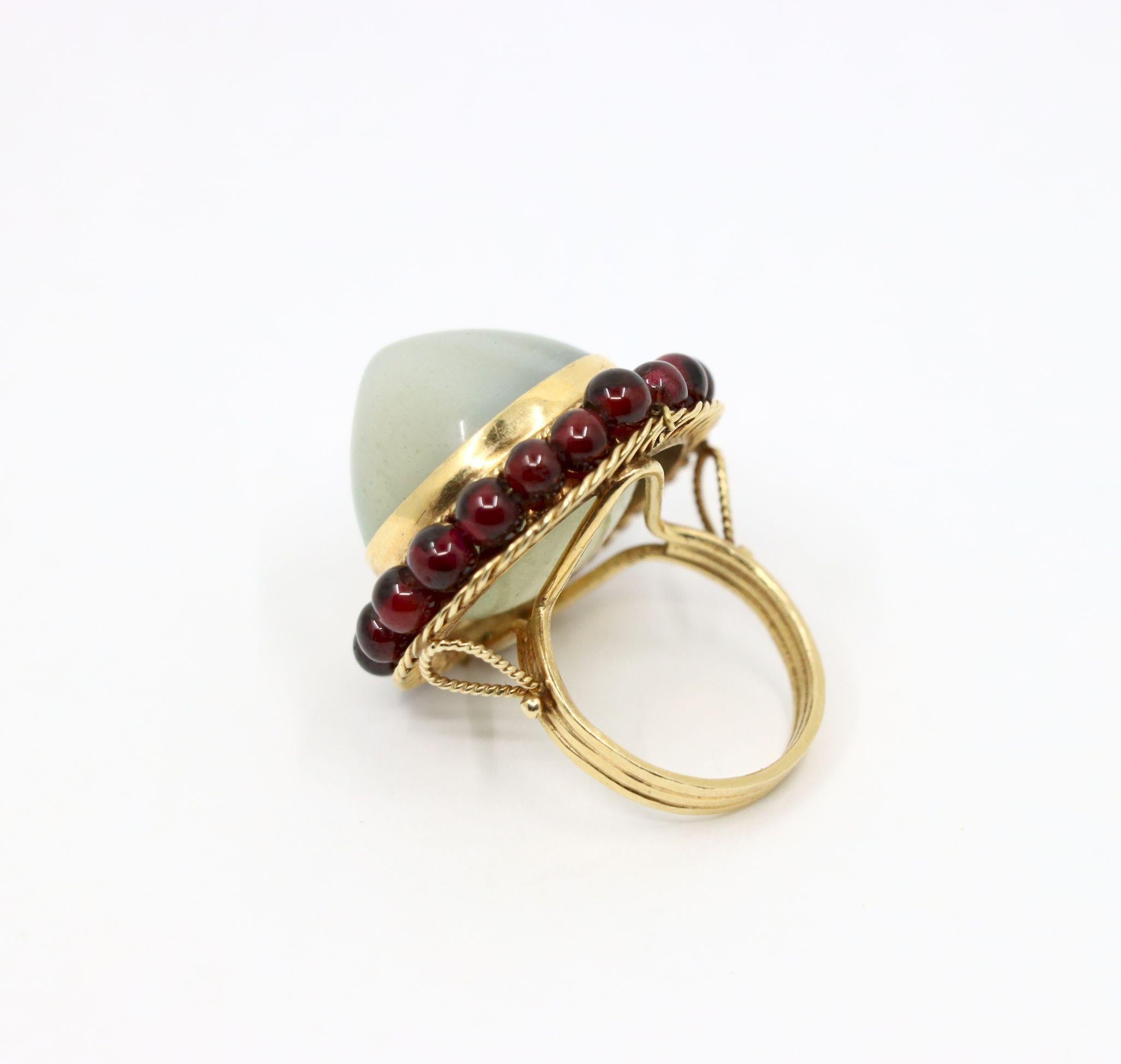Women's 14K Gold Garnet Beads Moonstone Ring For Sale