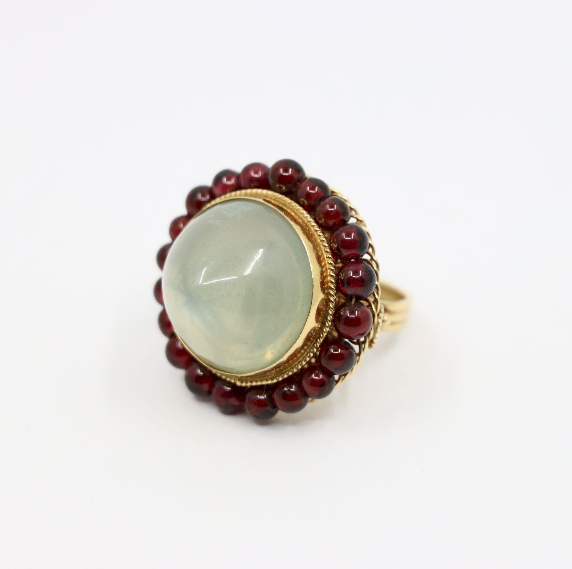 14K Gold Garnet Beads Moonstone Ring For Sale 1