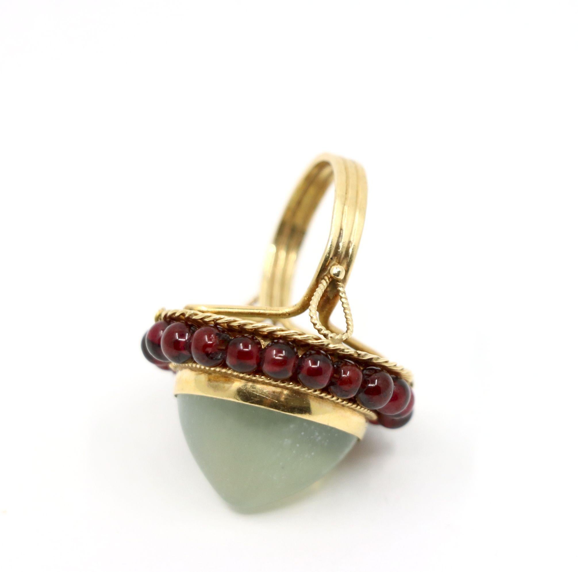 14K Gold Garnet Beads Moonstone Ring For Sale 2