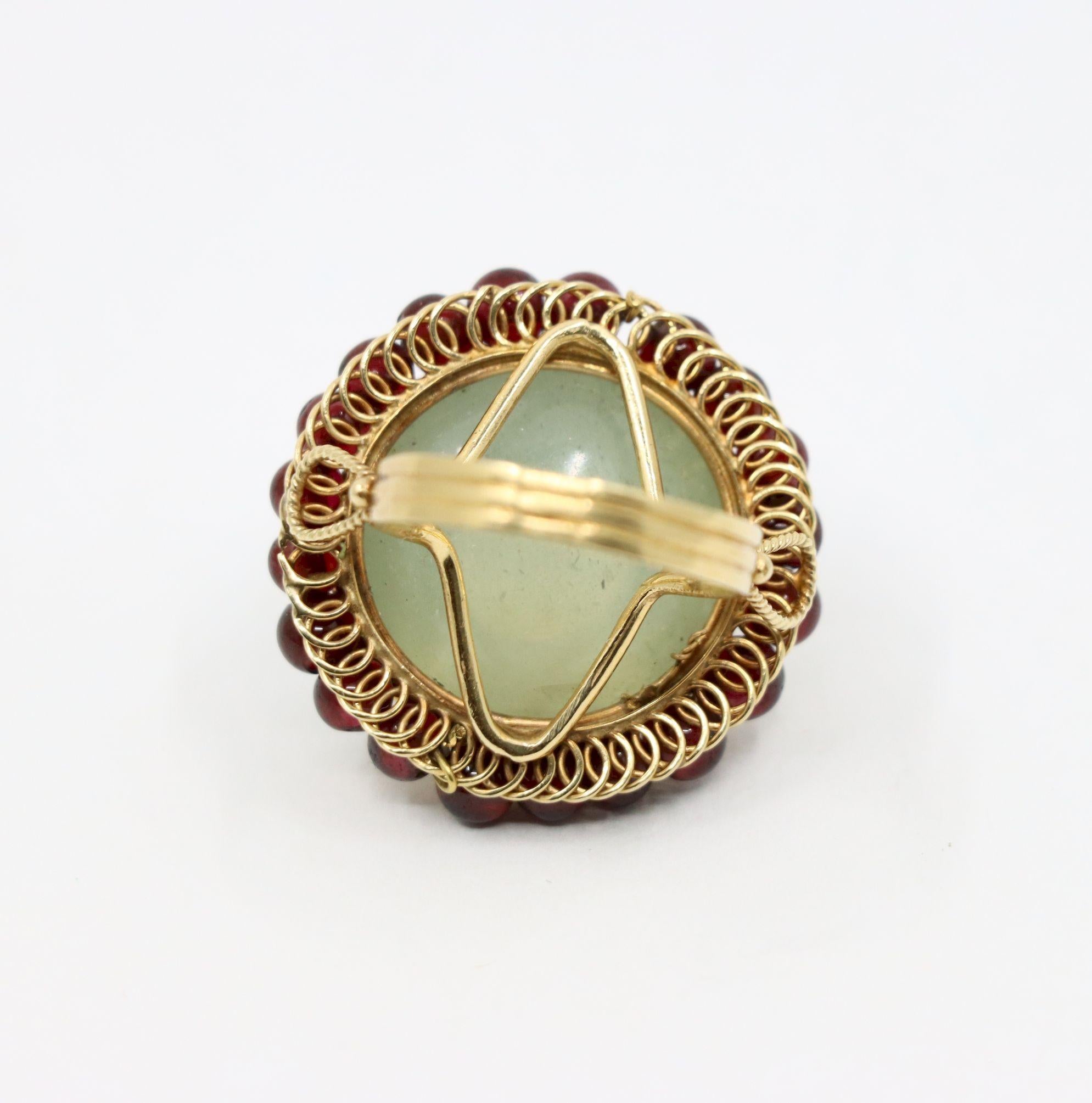 14K Gold Garnet Beads Moonstone Ring For Sale 3