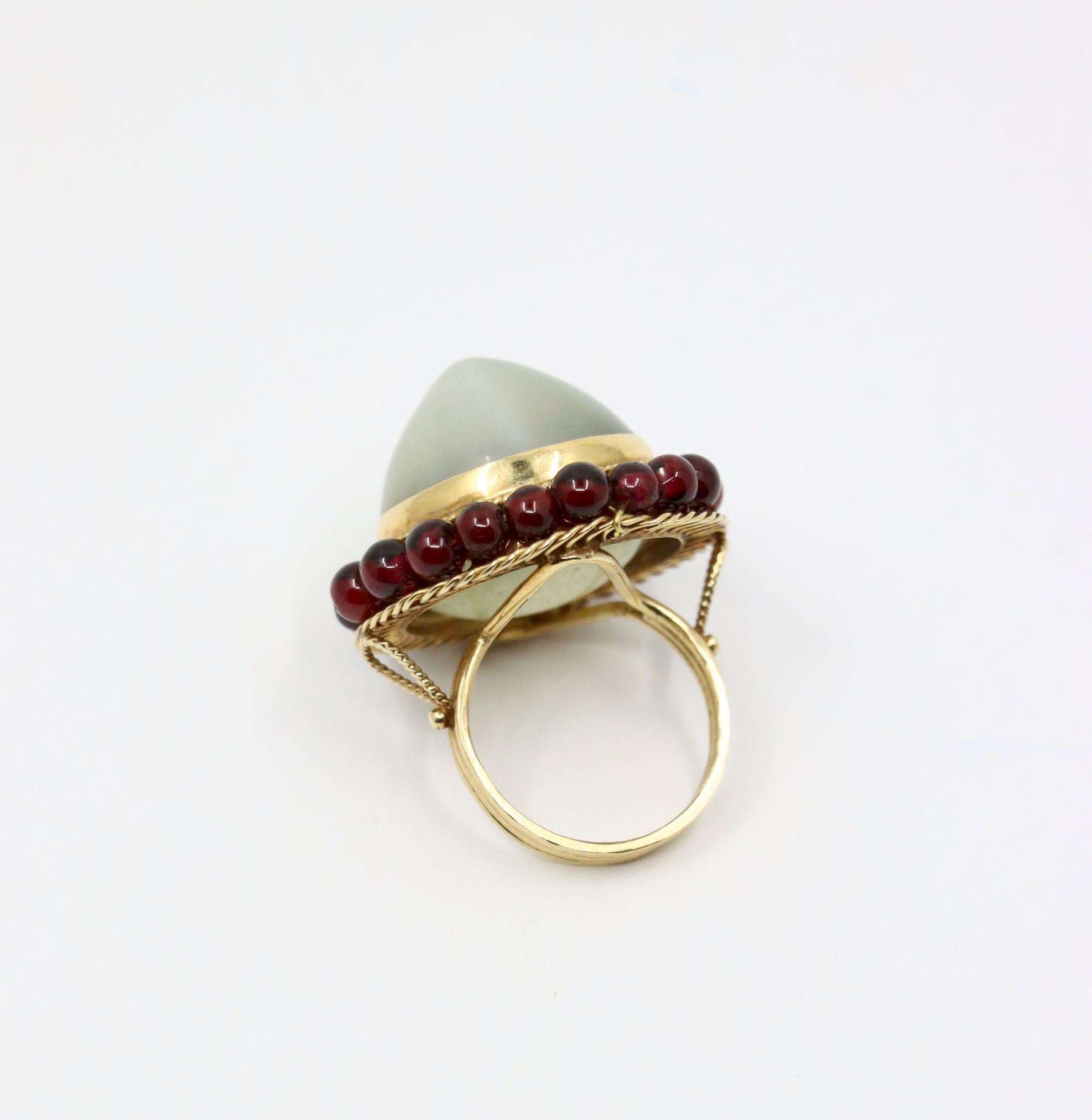 14K Gold Garnet Beads Moonstone Ring For Sale 4