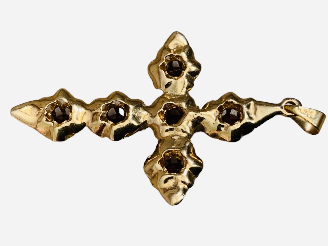 14K Gold Granat Roses Blumenkreuz-Anhänger 2