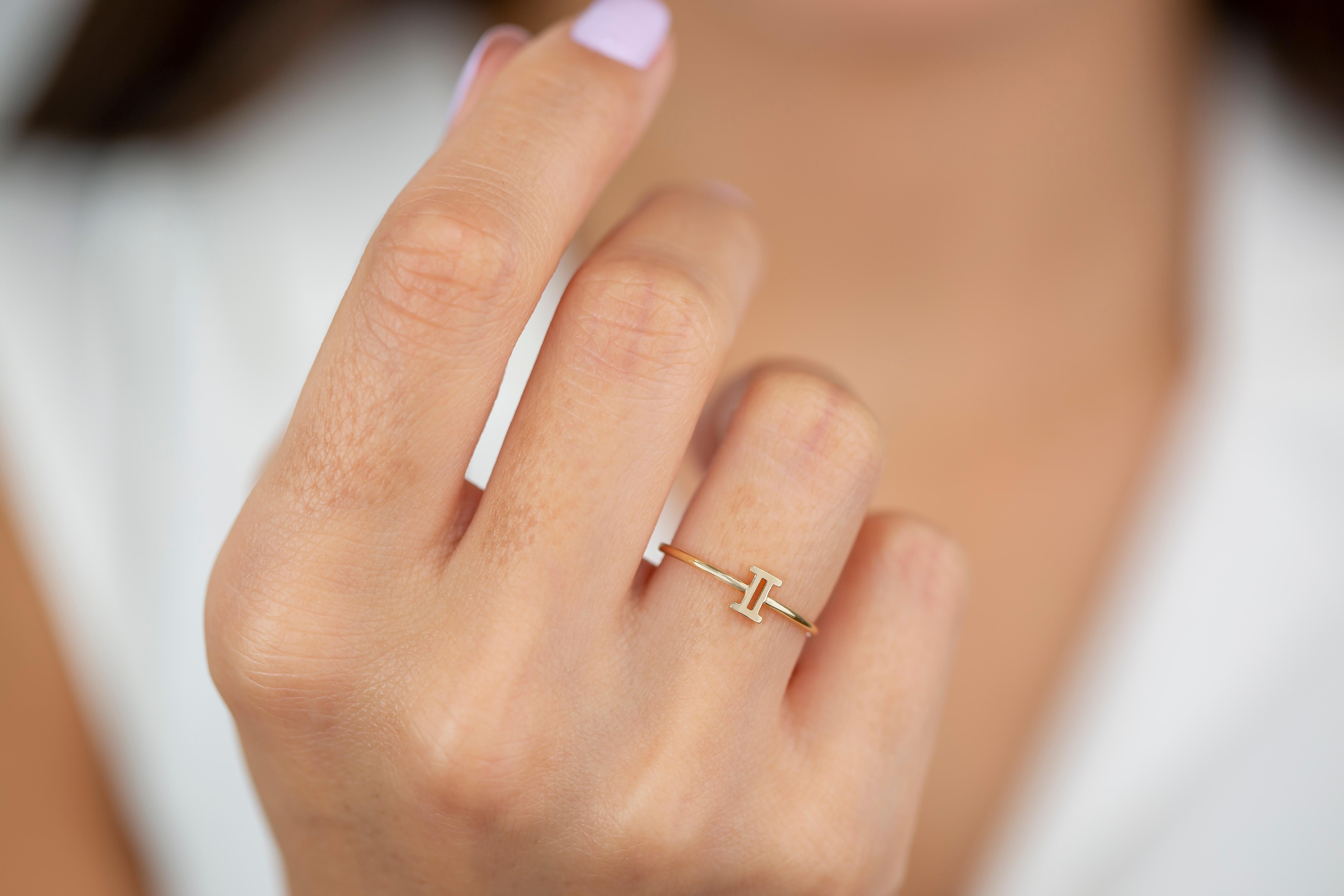 14K Gold Gemini Zodiac Ring, Gemini Sign Zodiac Ring 2