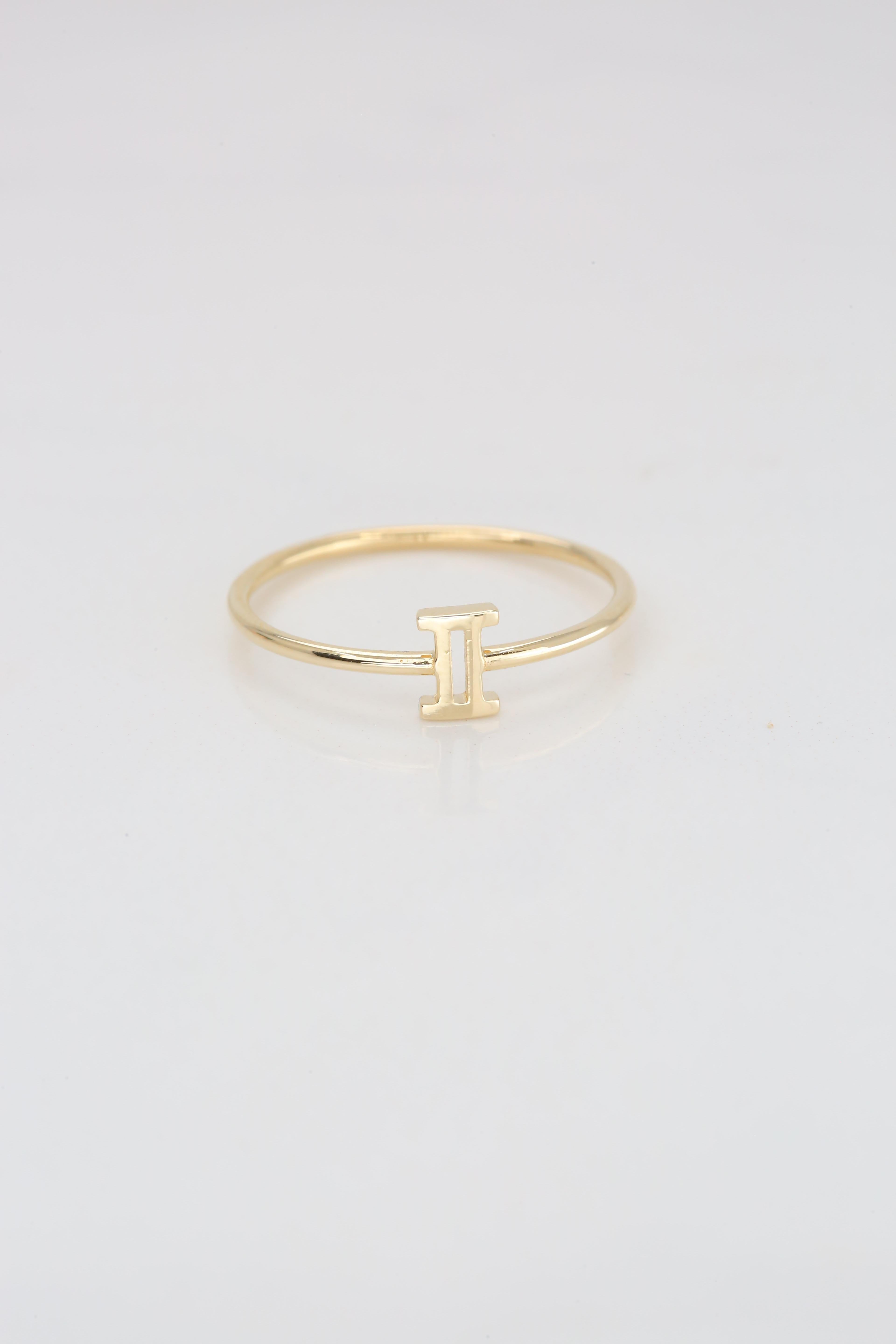 For Sale:  14K Gold Gemini Zodiac Ring, Gemini Sign Zodiac Ring 7