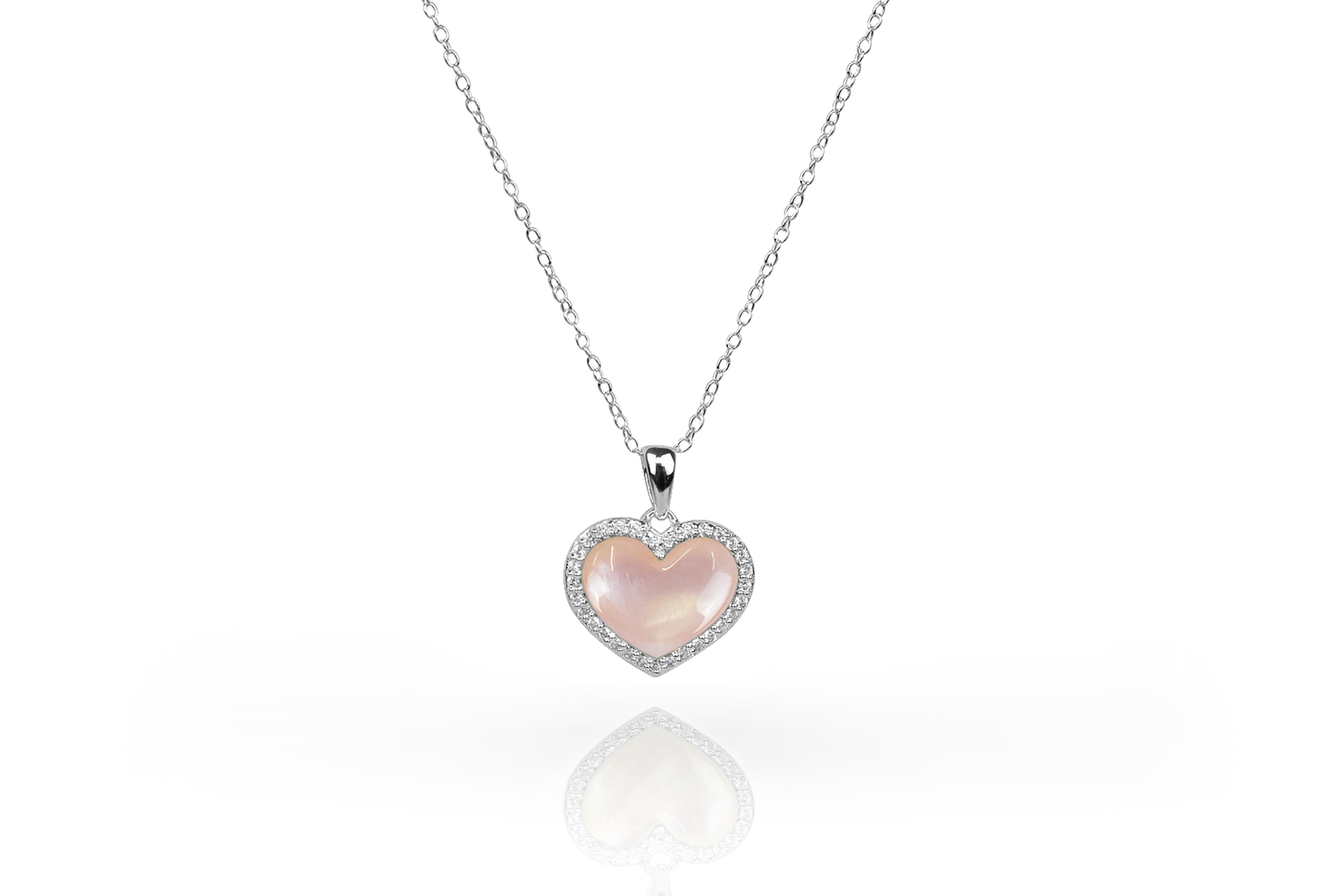 Diamond and Gemstone Heart Pendant with 14K solid gold necklace available in three colors of gold and four options of gemstone.
Gold: White Gold / Rose Gold / Yellow Gold.
Gemstone: Abalone / Tahitian Black MOP / White MOP / Pink MOP

Delicate