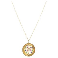 Oro de 14 quilates  Collar Colgante Trébol Piedras Preciosas