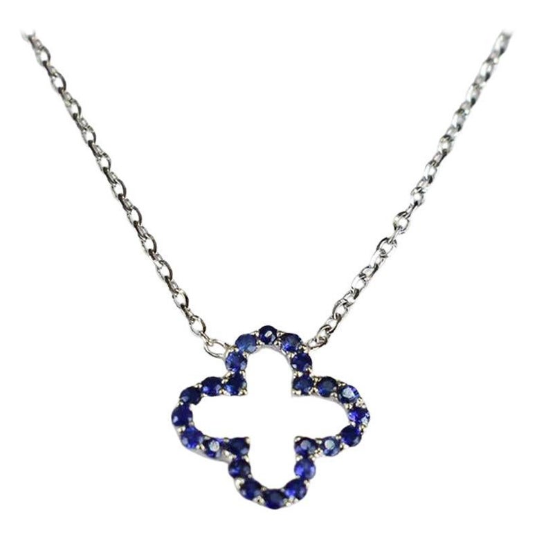Collar Trébol Zafiro Azul Auténtico Oro 14K Collar Trébol Diminuto Piedra de Nacimiento
