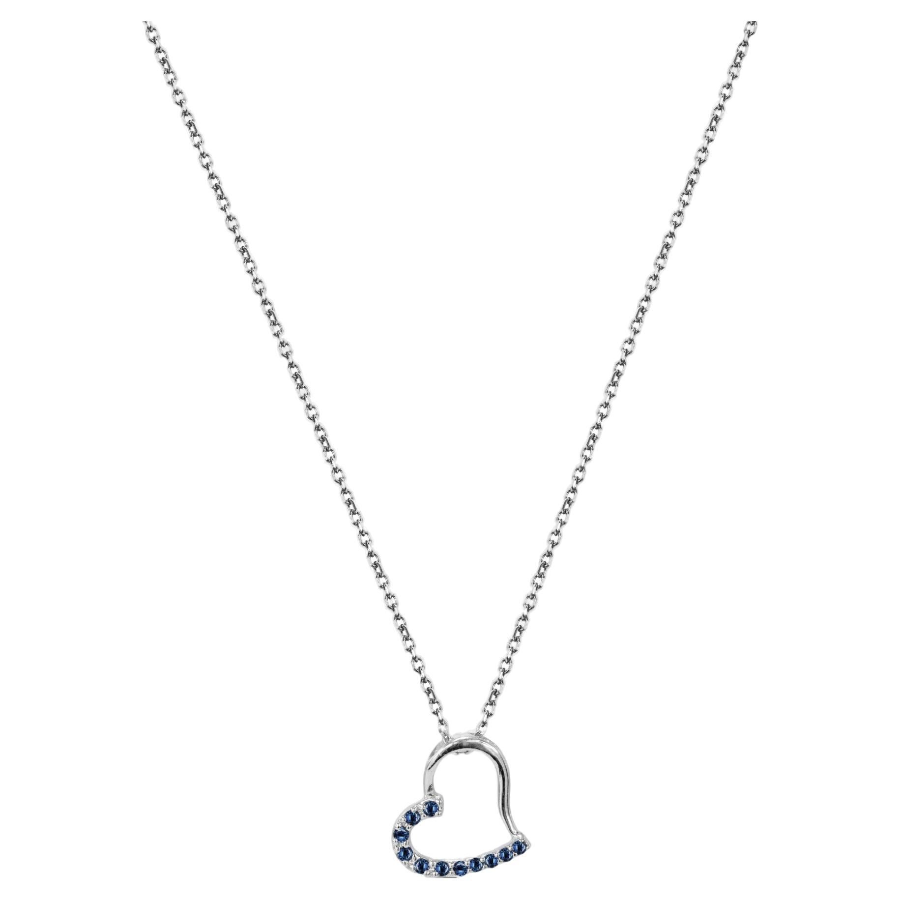 14k Gold Genuine Blue Sapphire Heart Charm Necklace