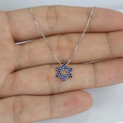 14k Gold Genuine Blue Sapphire Necklace Star of David Charm Necklace
